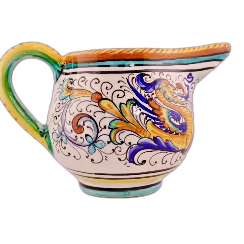 Deruta Italy Raffaellesco Pitcher Small Italy Dragon Theme Italian Hand Painted